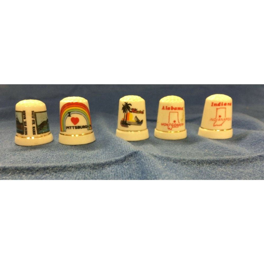 Thimbles Porelain set of 5 states and cities